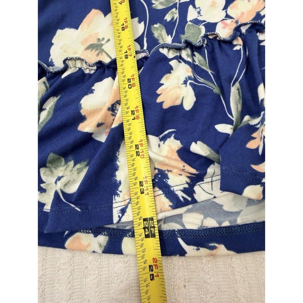 Ninexis Women's Floral Hoodie Top M Blue Ruffle Hem Short Sleeve Boho - Picture 10 of 15